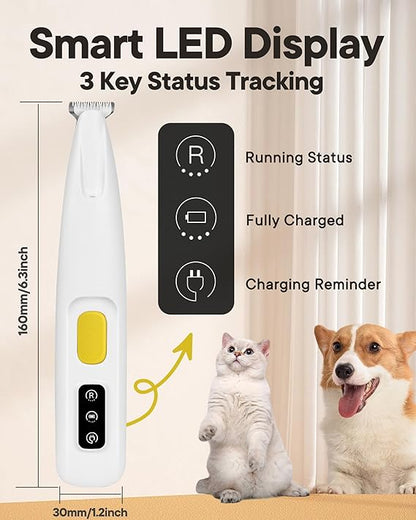 Dog Paw Trimmer LED Light, Waterproof Pet Hair Clipper, LED Display, 18mm Blade.